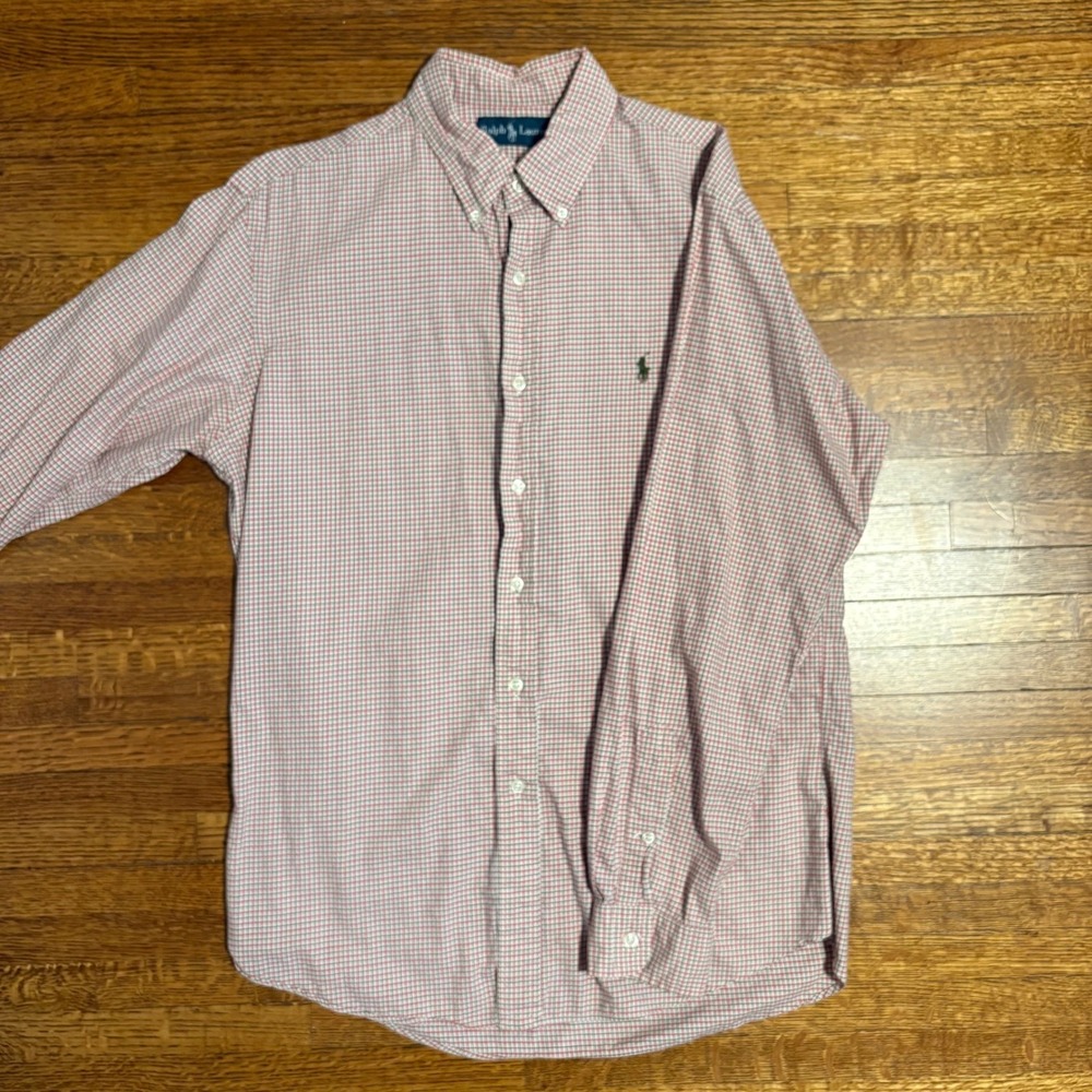 Ralph Lauren Button Down Shirt Mens‎ L Red White Checkered Long Sleeve Casual